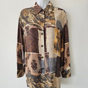 GHINELLI Brown Multi Leopard Print Long Button Shirt OS Made in Italy